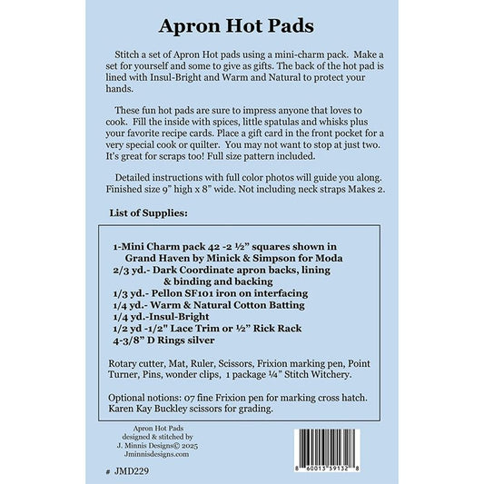 Apron Hot Pads Pattern by J. Minnis Designs - J. Minnis Designs from Fort Worth Fabric Studio