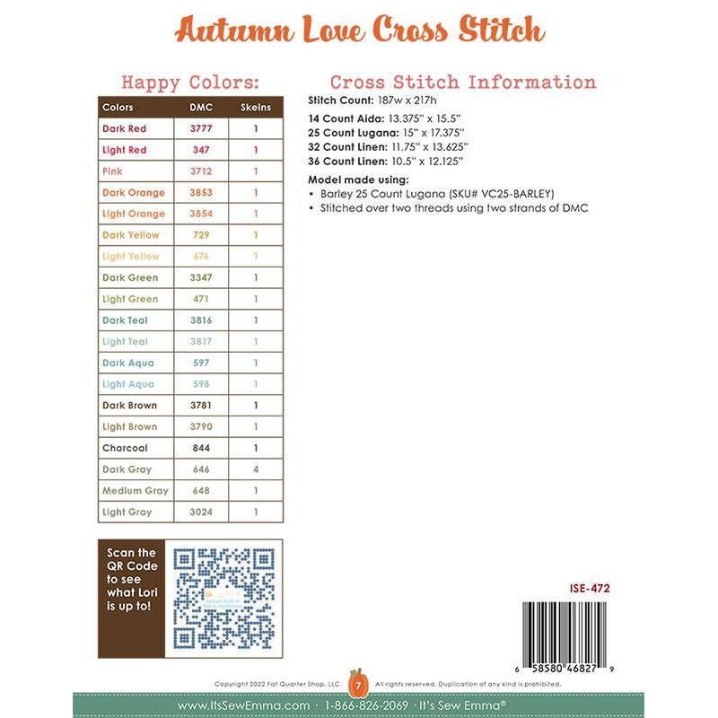 Autumn Love Cross Stitch Pattern by It's Sew Emma - It's Sew Emma from Fort Worth Fabric Studio