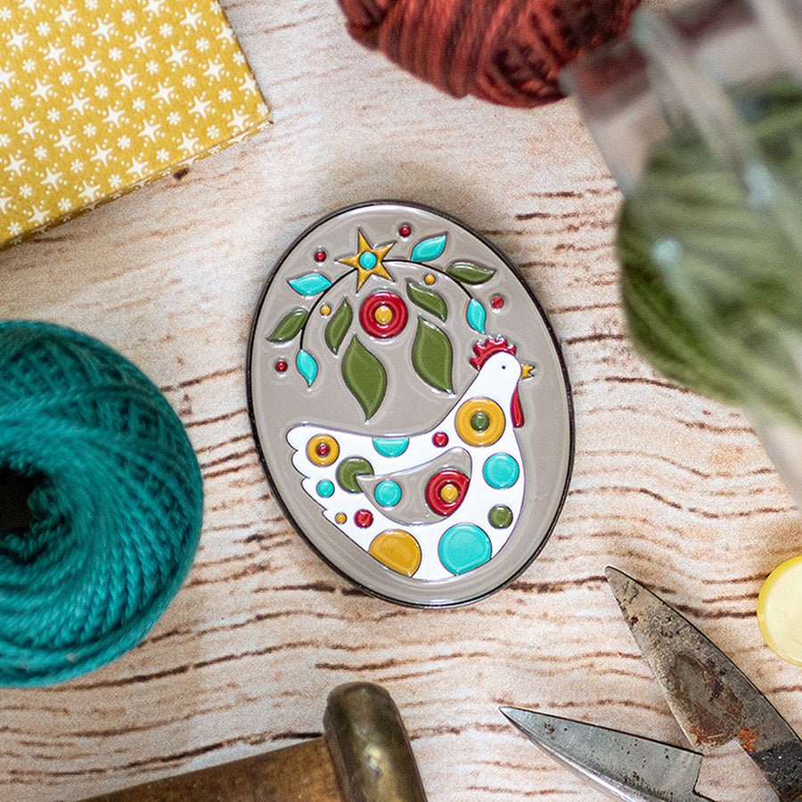 Henny Penny Enamel Needle Minder by Kim Diehl - Kim Diehl from Fort Worth Fabric Studio