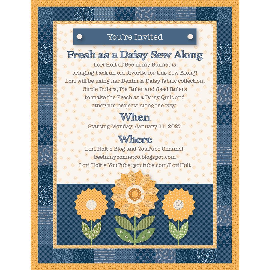 Lori Holt Fresh as a Daisy Sew Along Boxed Quilt Kit with Denim & Daisy from Riley Blake - Riley Blake from Fort Worth Fabric Studio