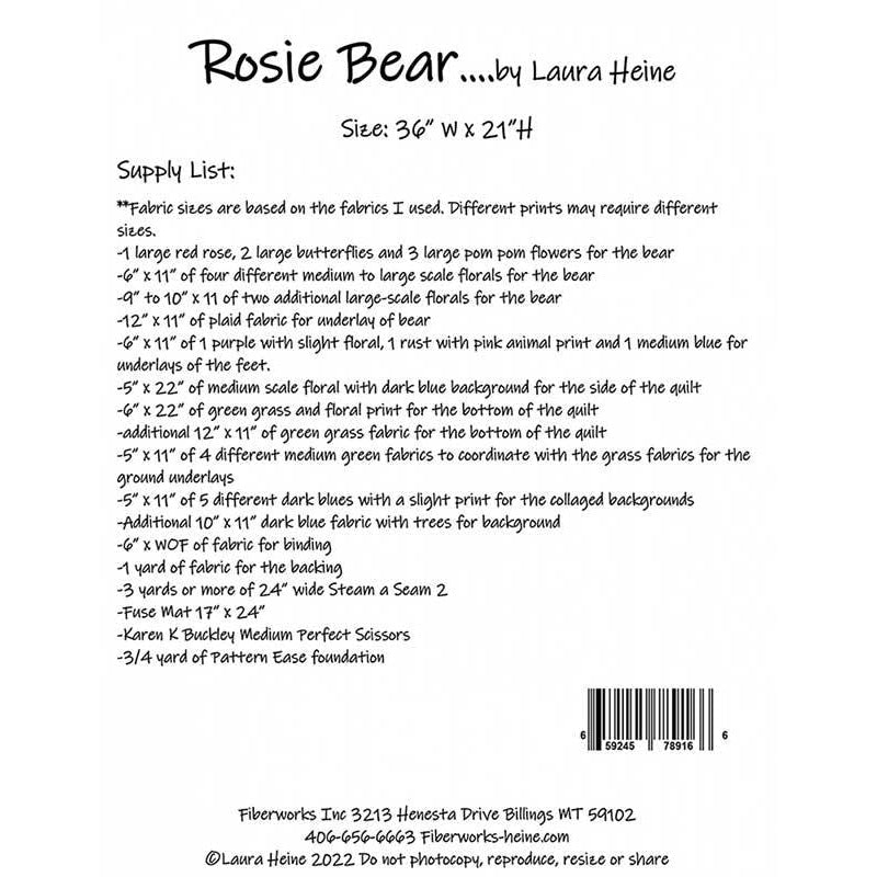 Rosie Bear Collage Pattern from Fiberworks Inc - Fiberworks Inc from Fort Worth Fabric Studio
