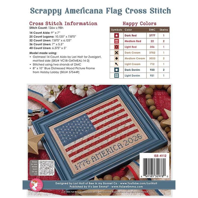 Scrappy Americana Flag Cross Stitch Pattern by It's Sew Emma - It's Sew Emma from Fort Worth Fabric Studio