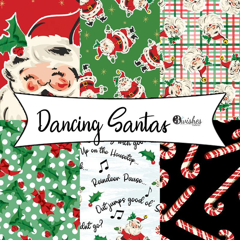 Dancing Santas by Tina Higgins for 3 Wishes Fabrics - Fort Worth Fabric Studio