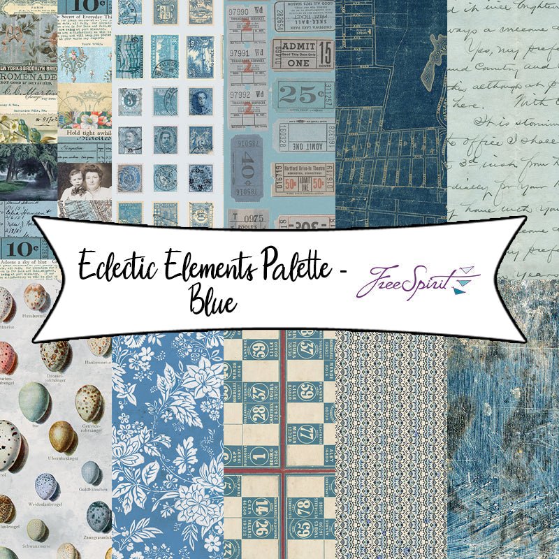 Eclectic Elements Palette - Blue by Tim Holtz for Free Spirit Fabrics - Fort Worth Fabric Studio