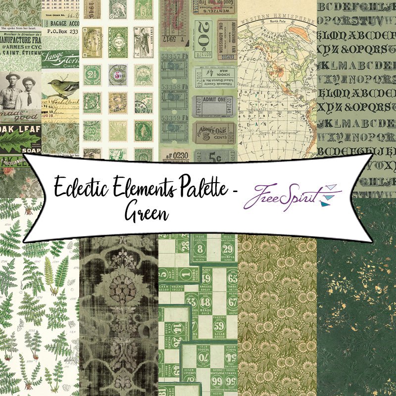 Eclectic Elements Palette - Green by Tim Holtz for Free Spirit Fabrics - Fort Worth Fabric Studio
