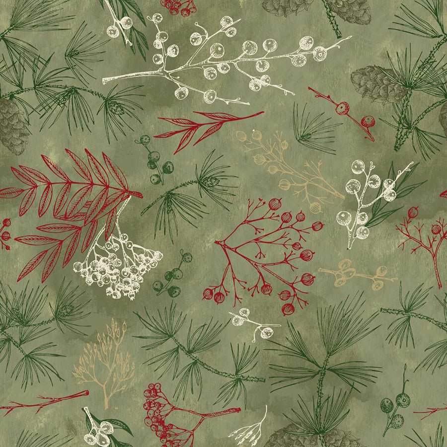 108" Quilt Backs Good Natured Tree Bits Sage from StudioE 3 YARD CUT - Studio E from Fort Worth Fabric Studio