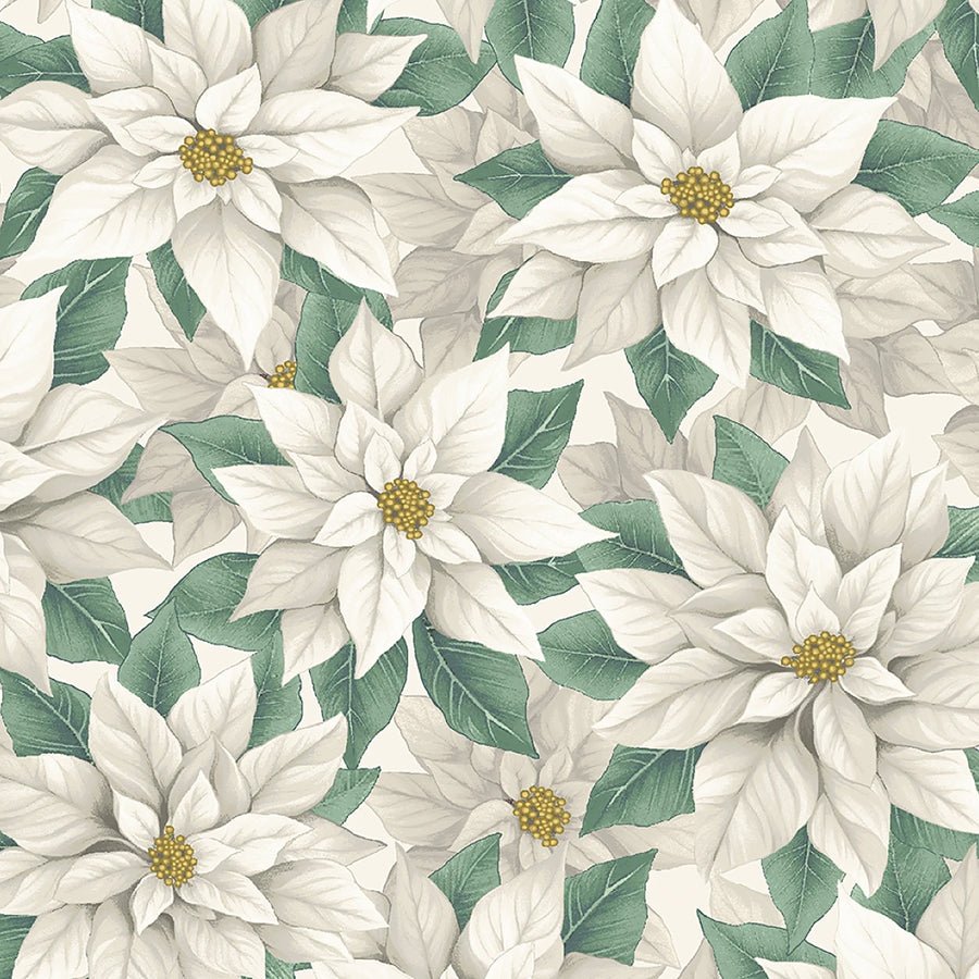 108" Quilt Backs Poinsettia Splendor Winter White from Henry Glass 3 YARD CUT - Henry Glass from Fort Worth Fabric Studio