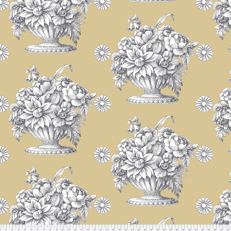 108" Wide Cotton Sateen Quilt Backing Kaffe Fassett Stone Flower Beige – Remnant 100″ × 108″