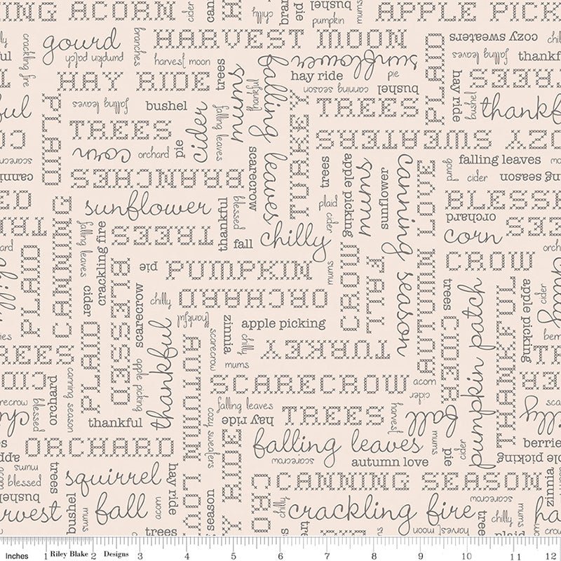 108" Wide Quilt Backing Autumn Words Latte from Riley Blake 3 YARD CUT - Riley Blake from Fort Worth Fabric Studio