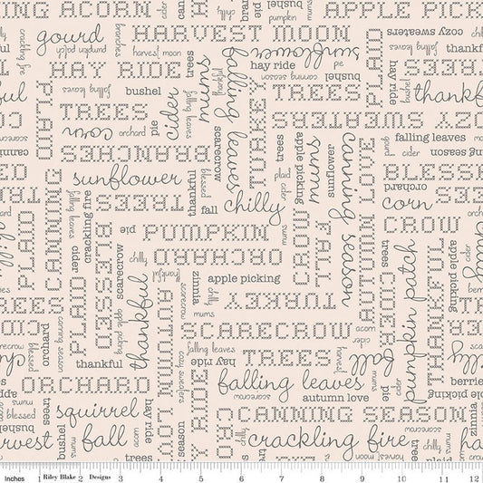 108" Wide Quilt Backing Autumn Words Latte from Riley Blake 3 YARD CUT - Riley Blake from Fort Worth Fabric Studio