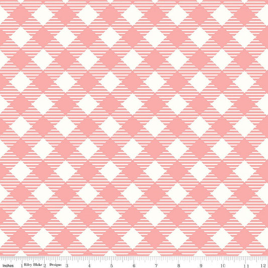 108" Wide Quilt Backing Bee Ginghams Coral - Riley Blake from Fort Worth Fabric Studio