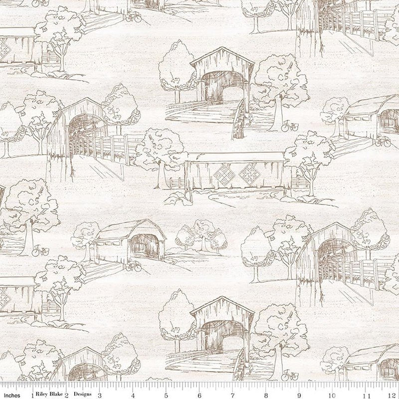 108" Wide Quilt Backing Covered Bridges in Spring Toile White from Riley Blake 3 YARD CUT - Riley Blake from Fort Worth Fabric Studio