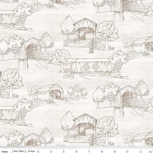 108" Wide Quilt Backing Covered Bridges in Spring Toile White from Riley Blake 3 YARD CUT - Riley Blake from Fort Worth Fabric Studio