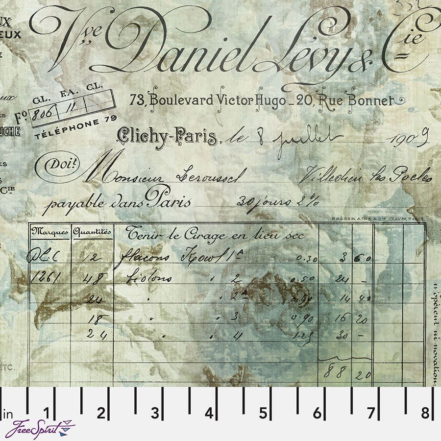 108" Wide Quilt Backing Eclectic Elements Receipt Aqua - Free Spirit from Fort Worth Fabric Studio