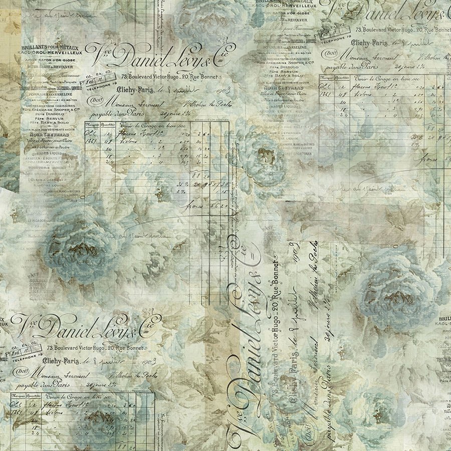108" Wide Quilt Backing Eclectic Elements Receipt Aqua - Free Spirit from Fort Worth Fabric Studio