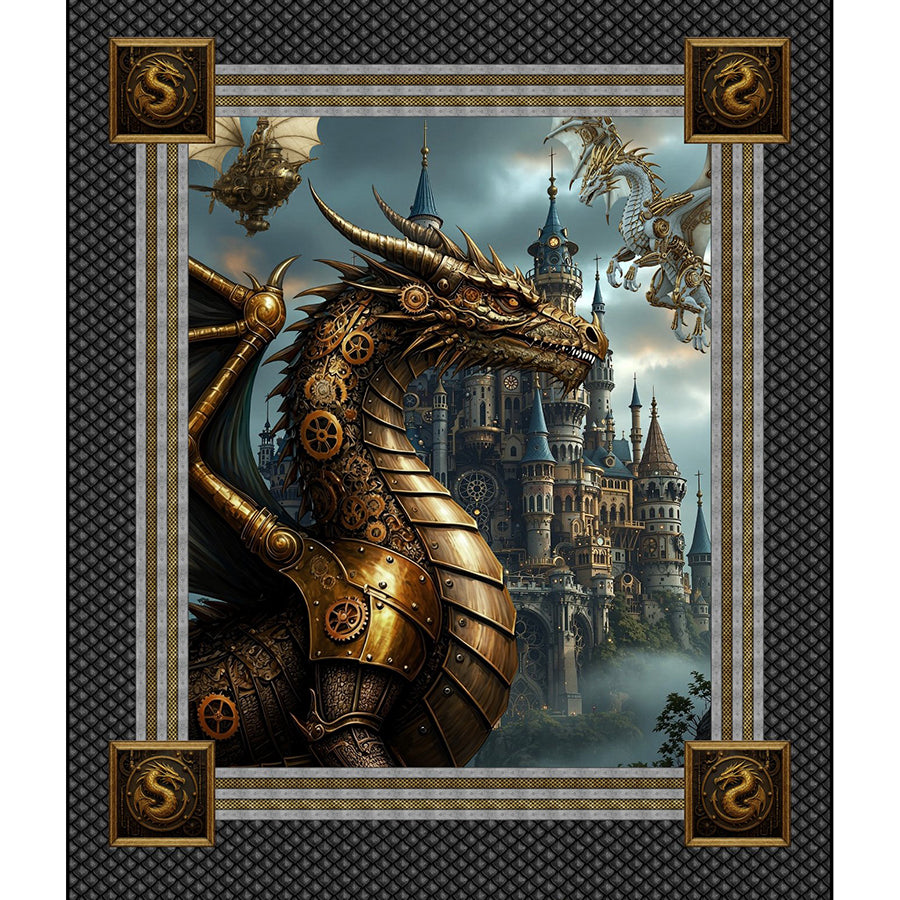 Dragons - Steampunk Dynasty 36" Panel Multi