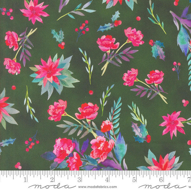 Moda Love & Cheer Bouquet Florals Evergreen 1 Yard Cut
