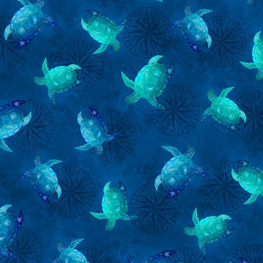 Sapphire Seas Sea Turtles Dark Blue