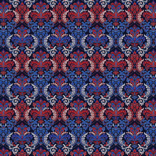 108" Wide Quilt Backing Liberty Hill Damask Navy from Henry Glass 3 YARD CUT