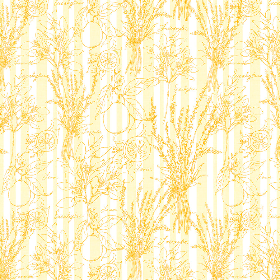 Wilmington Lavender Lemonade Toile Stripe Lemon 1 Yard Cut