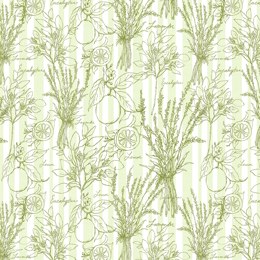 Wilmington Lavender Lemonade Toile Stripe Lime 1 Yard Cut