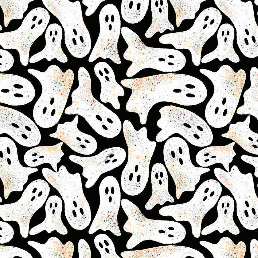Blank Ghostly Greetings Ghosts Black 1 Yard Cut