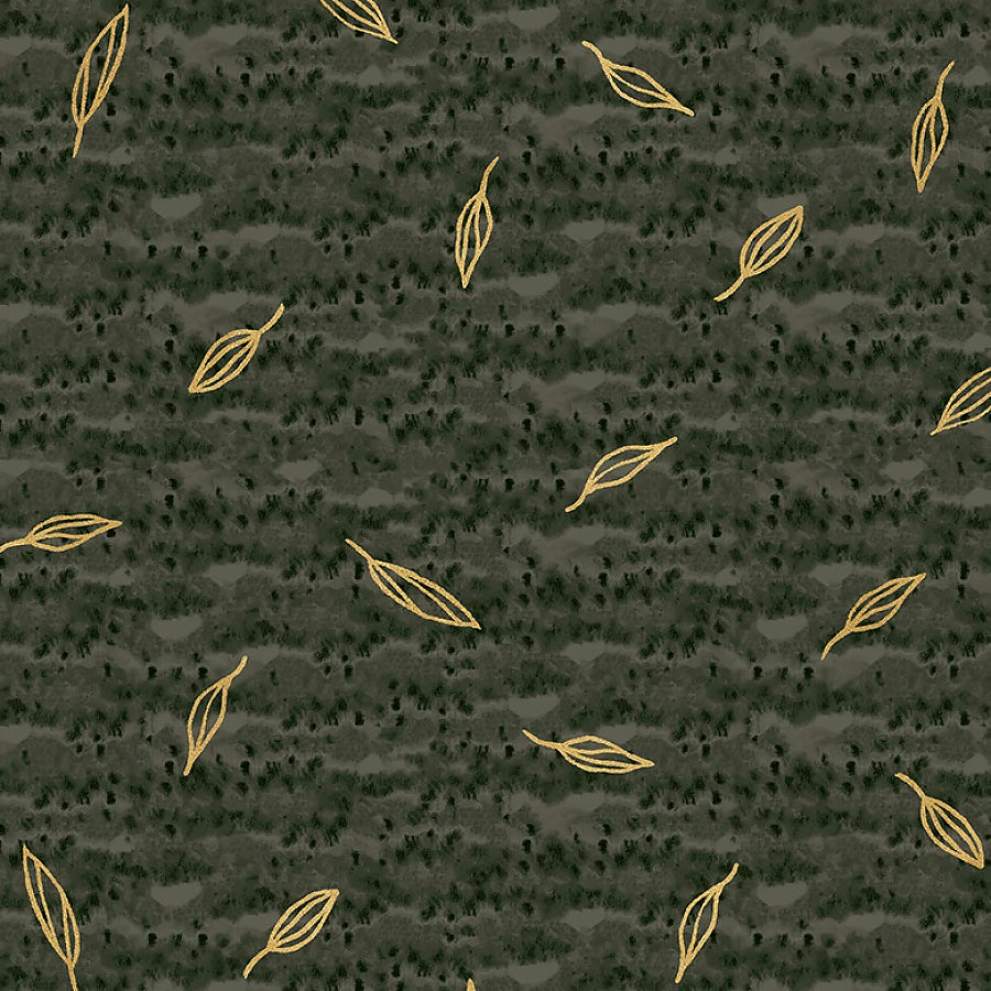 Windham Flora & Form Sprig Phthalo Green Metallic 1 Yard Cut