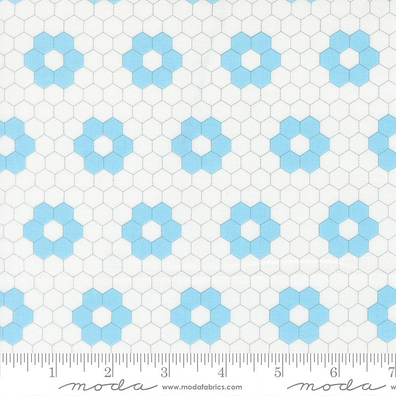 Moda A Cat Named Stitch Quilted Hexagons Cream Sky 1 Yard Cut