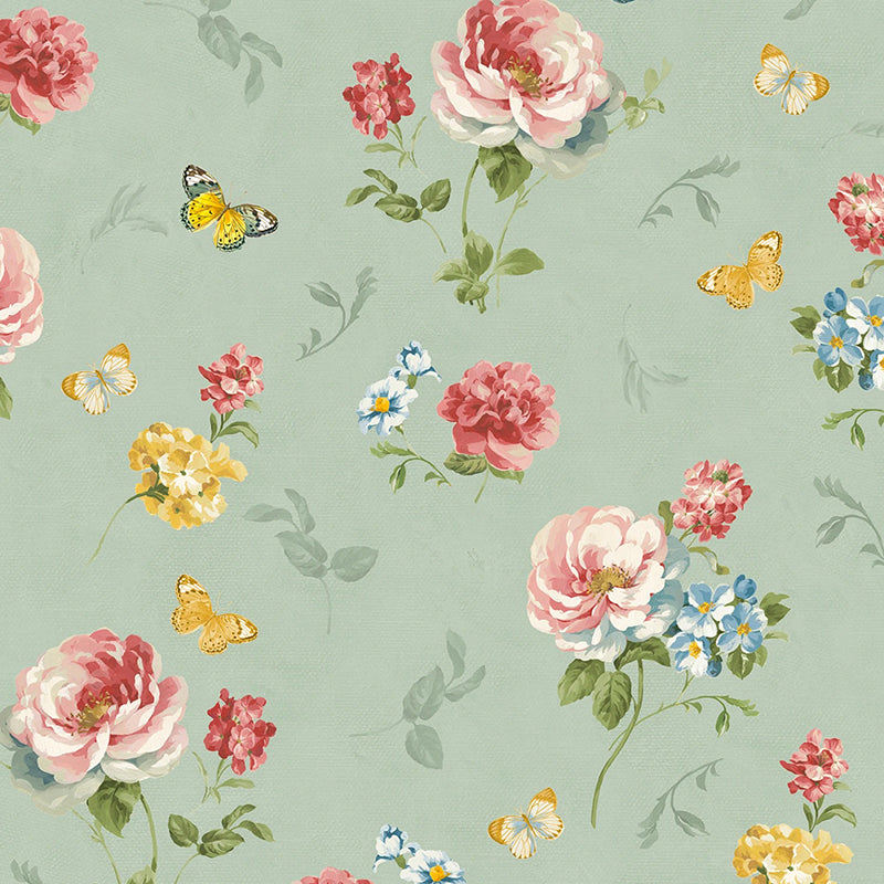 Blushing Meadow Large Floral All Over Green