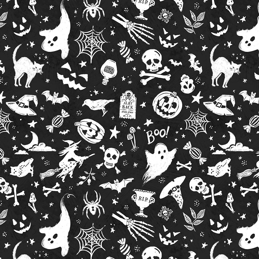 Wilmington Midnight Hauntings Motif Toss Black 1 Yard Cut
