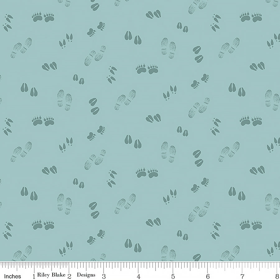 Riley Blake Let's Get Lost in the Woods Tracks Vintage Blue 1 Yard Cut