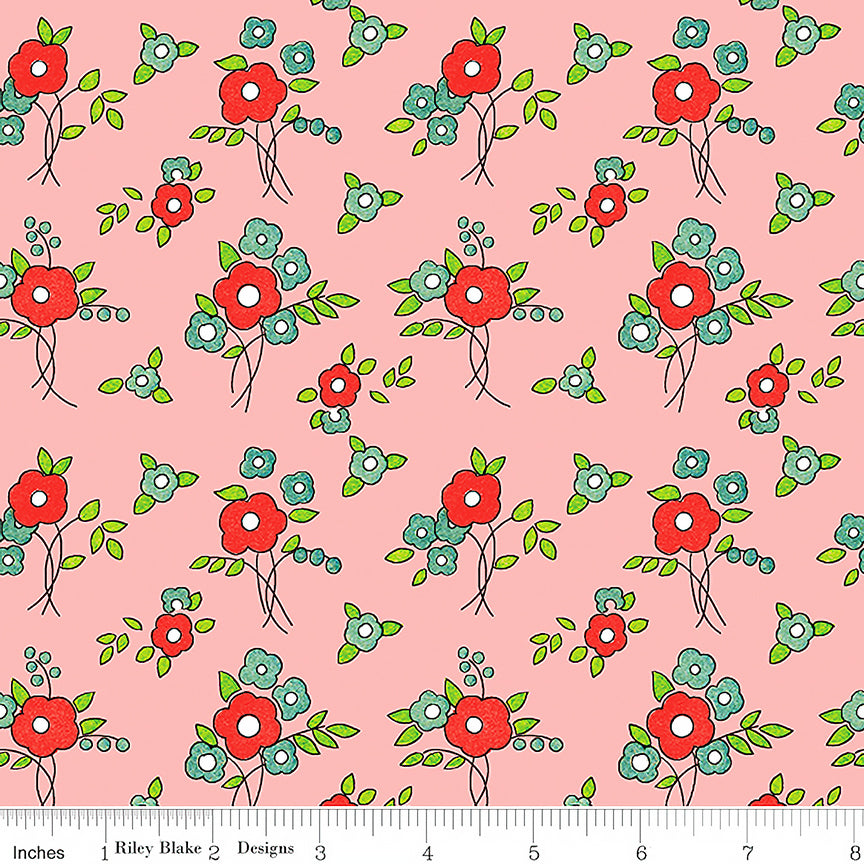Riley Blake Take Heart Floral Pink 1 Yard Cut