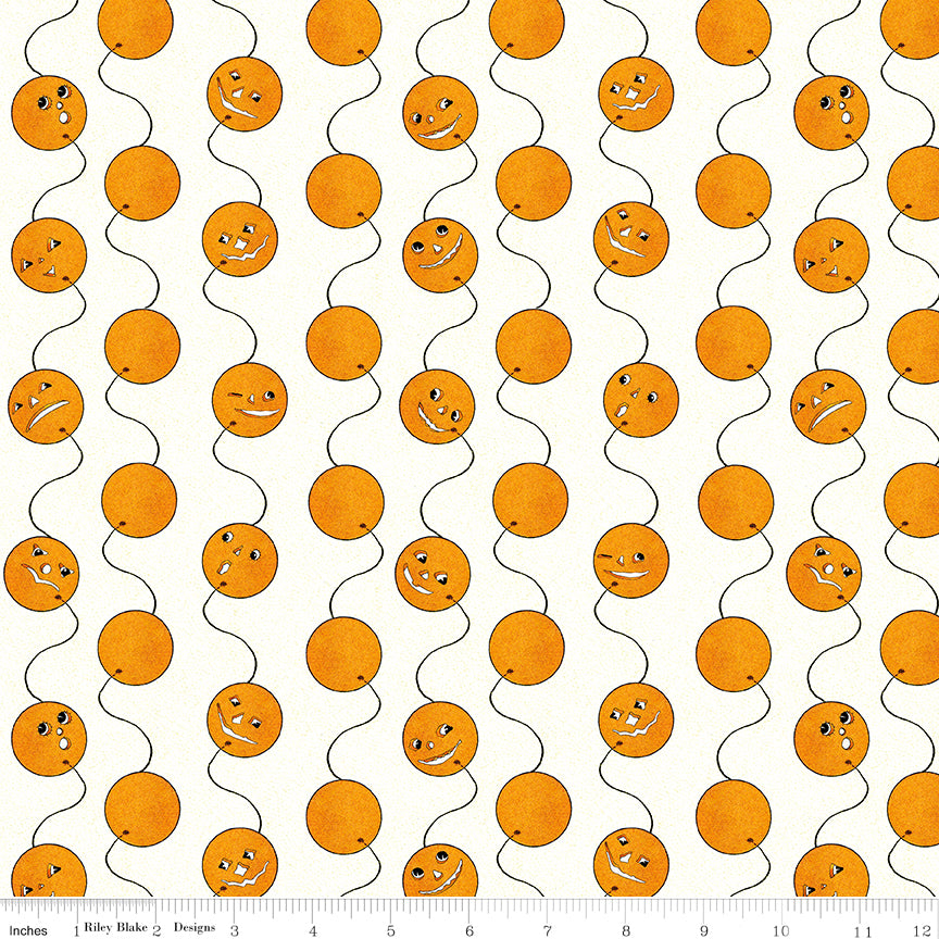 Riley Blake Costume Maker's Act II Jack-O-Lantern Balloons White 1 Yard Cut