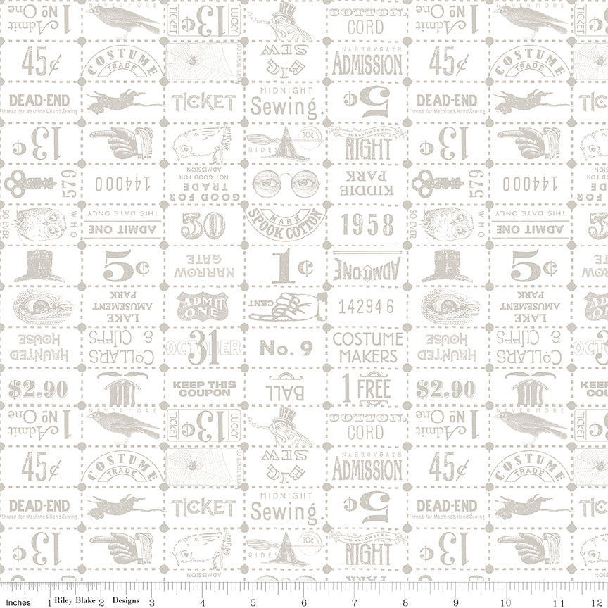 Riley Blake Costume Maker's Act II Ticket Grid White 1 Yard Cut