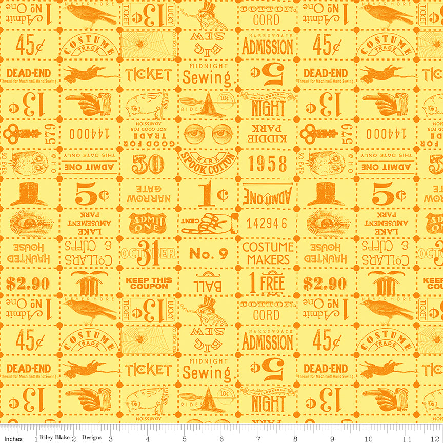 Riley Blake Costume Maker's Act II Ticket Grid Yellow 1 Yard Cut