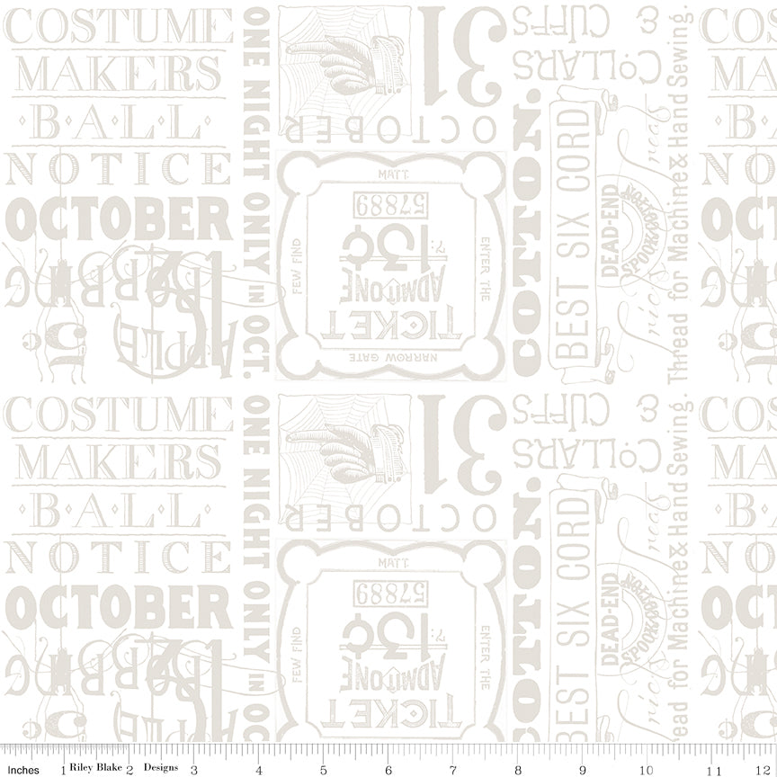 Riley Blake Costume Maker's Act II Ticket Text White 1 Yard Cut