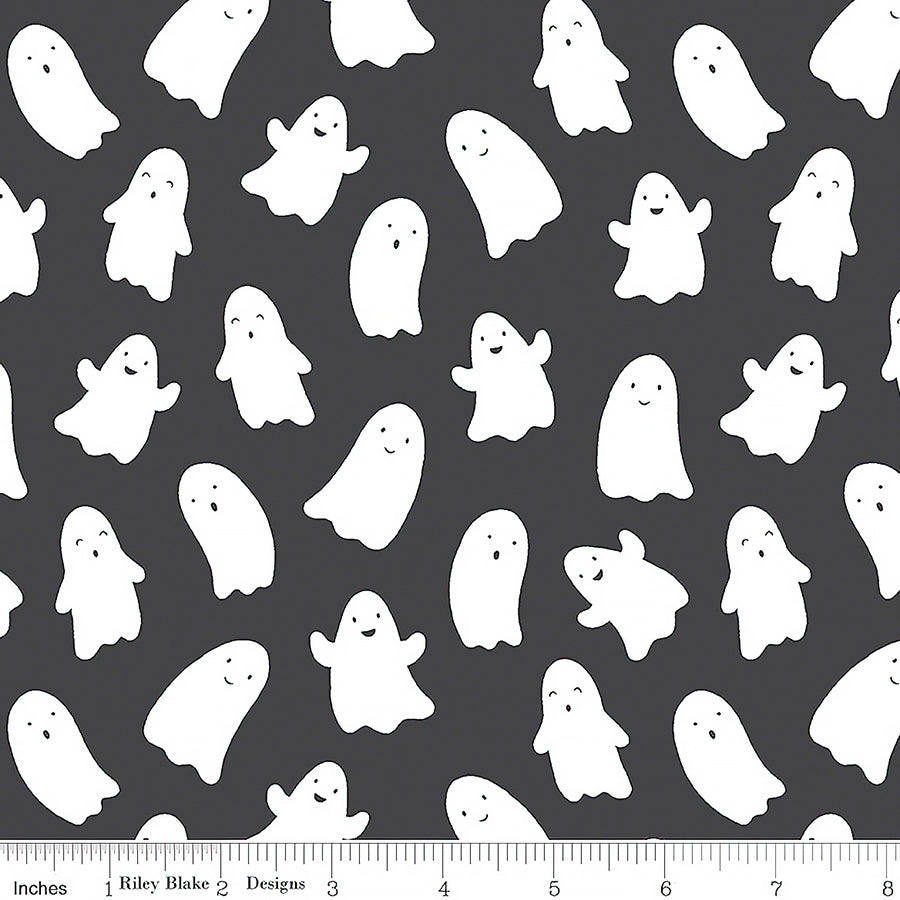 Riley Blake Hey Pumpkin Ghosts Charcoal 1 Yard Cut