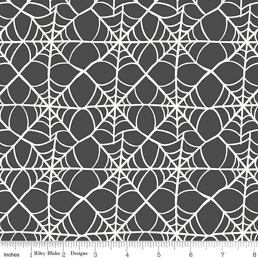 Riley Blake Hey Pumpkin Webs Charcoal 1 Yard Cut