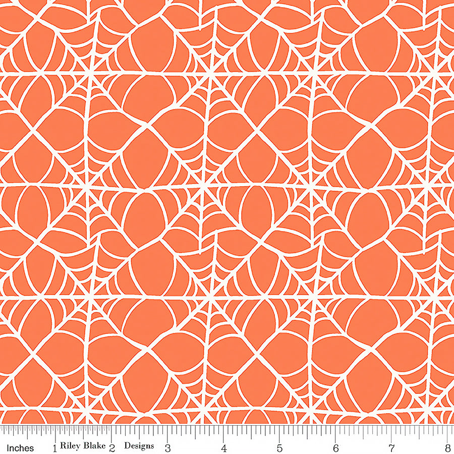 Riley Blake Hey Pumpkin Webs Orange 1 Yard Cut