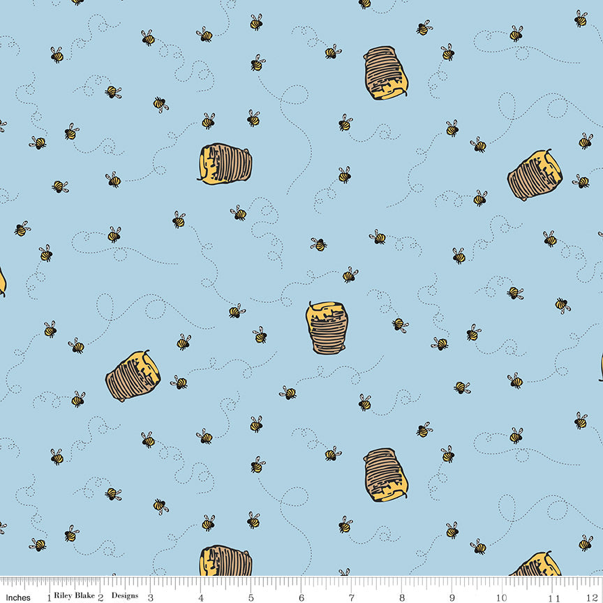 Riley Blake Winnie the Pooh Bees Blue 1 Yard Cut