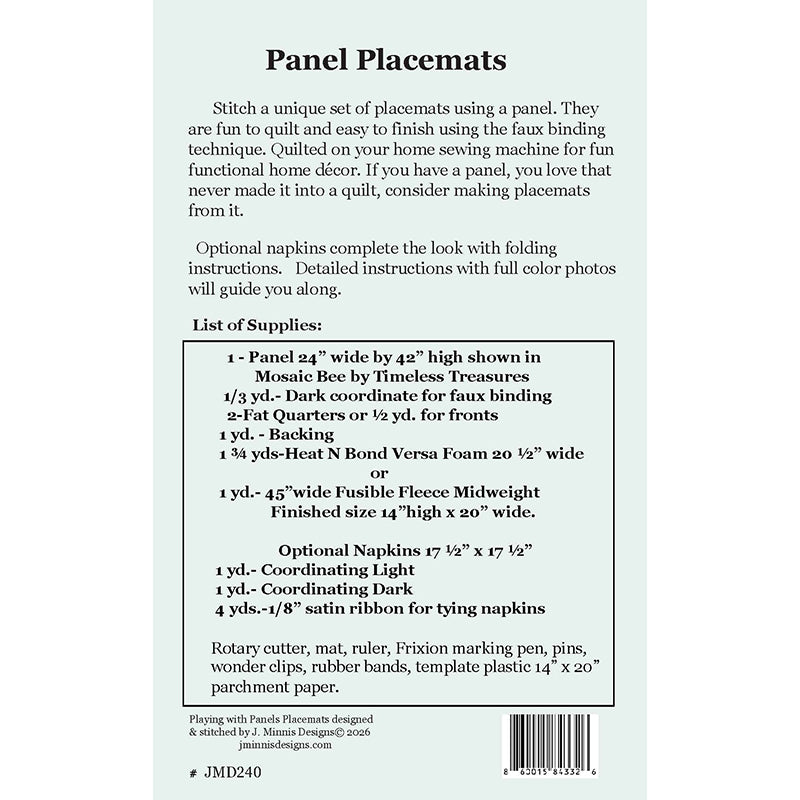 Playing with Panels Placemats & Napkins Pattern by J. Minnis Designs