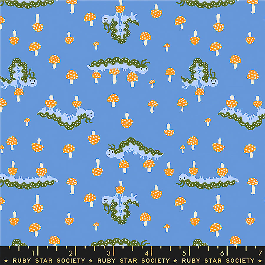 Ruby Star Hello Alice Caterpillars Lindley Blue 1 Yard Cut