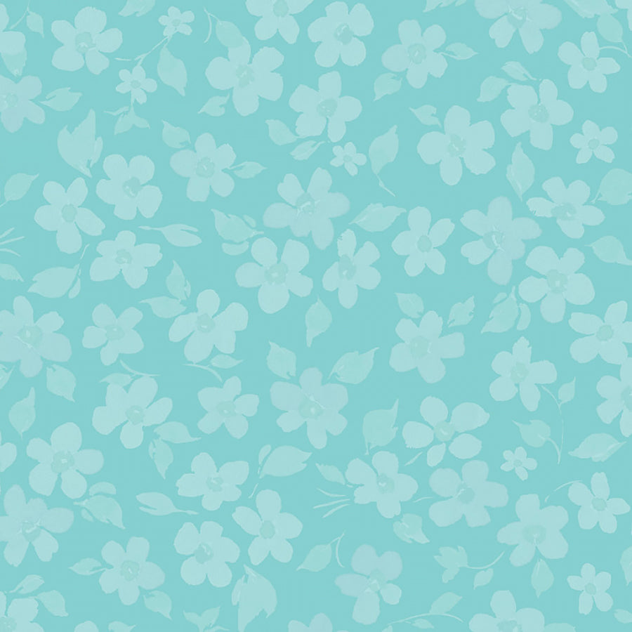 Clothworks Berry Sweet Tonal Small Floral Dark Aqua 1 Yard Cut
