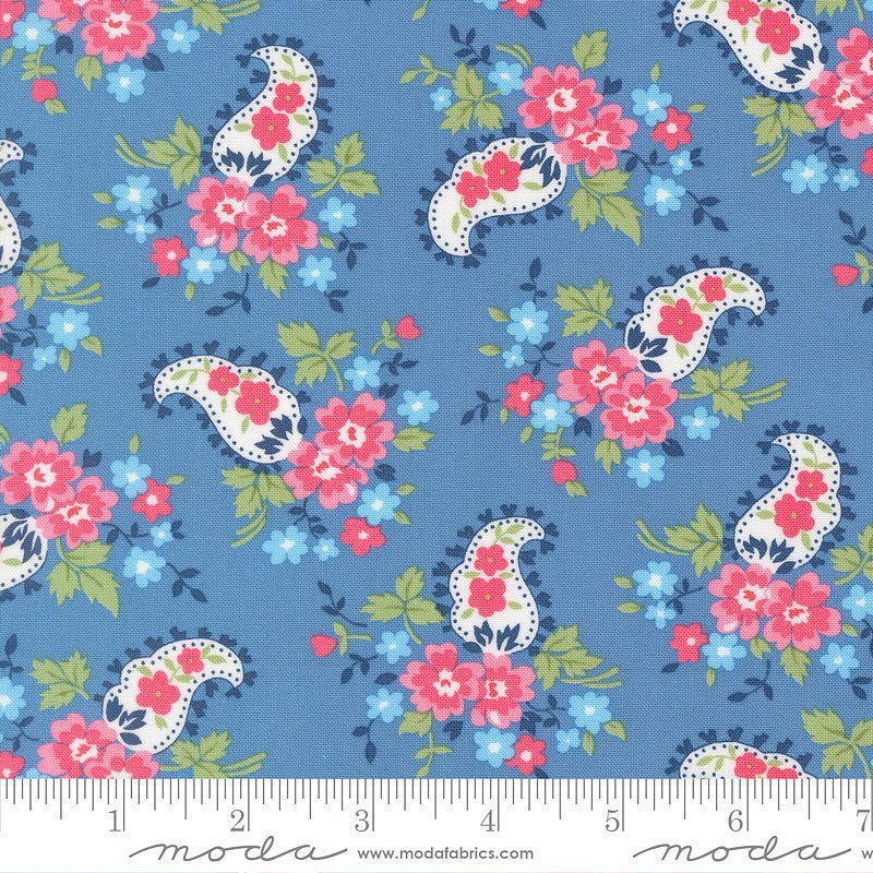 A Cat Named Stitch Paisley Florals Blue – Remnant 43″ × 44″ - Moda from Fort Worth Fabric Studio