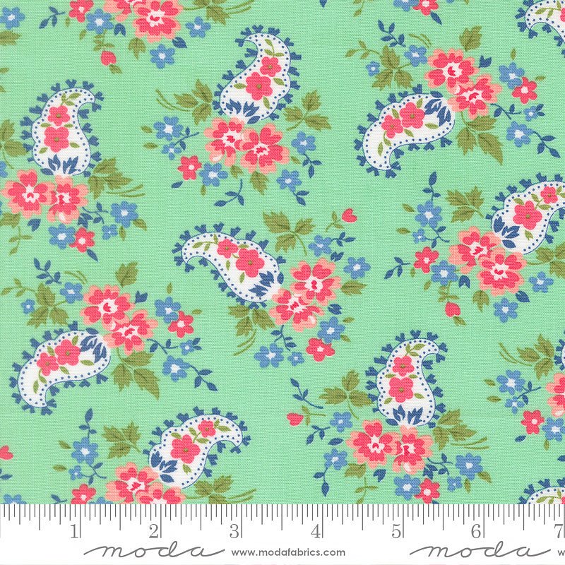 A Cat Named Stitch Paisley Florals Green - Moda from Fort Worth Fabric Studio