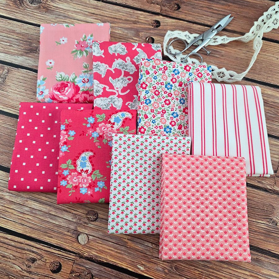 A Cat Named Stitch Pink Fat Quarter Bundle from Moda 8 Prints - Moda from Fort Worth Fabric Studio