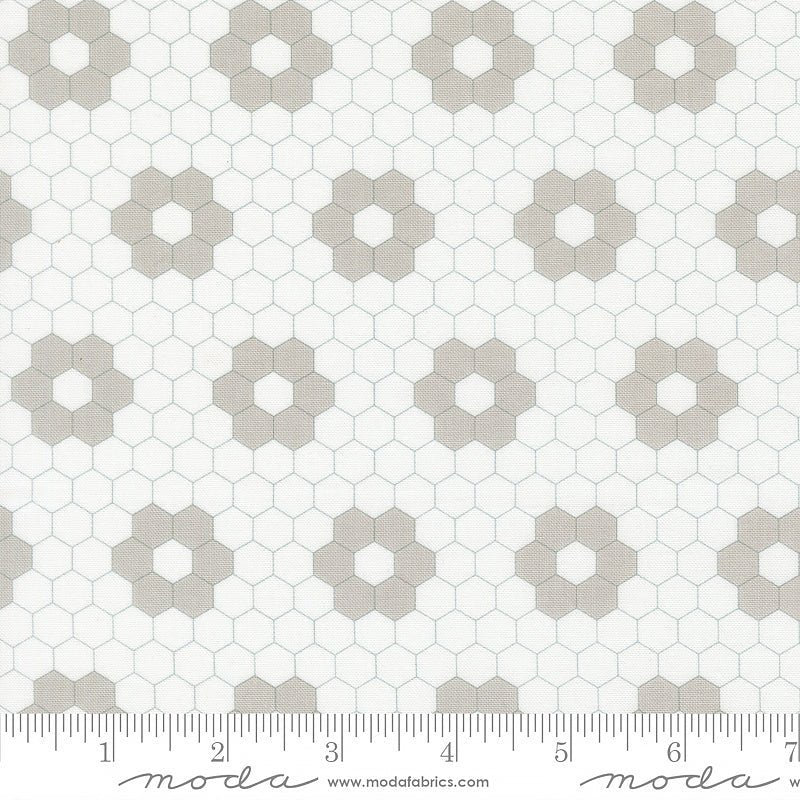 A Cat Named Stitch Quilted Hexagons Cream Grey - Moda from Fort Worth Fabric Studio