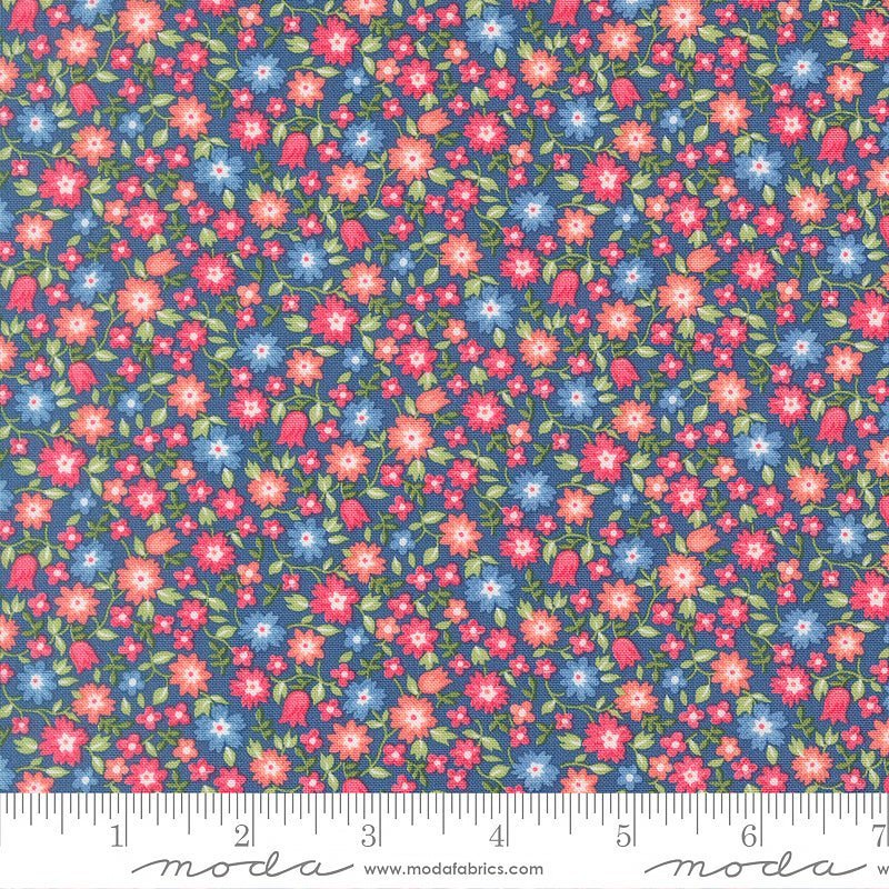 A Cat Named Stitch Small Florals Sea – Remnant 34" × 44" - Moda from Fort Worth Fabric Studio