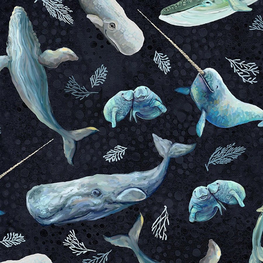 A Drop in the Ocean Sealife Toss Midnight - Studio E from Fort Worth Fabric Studio