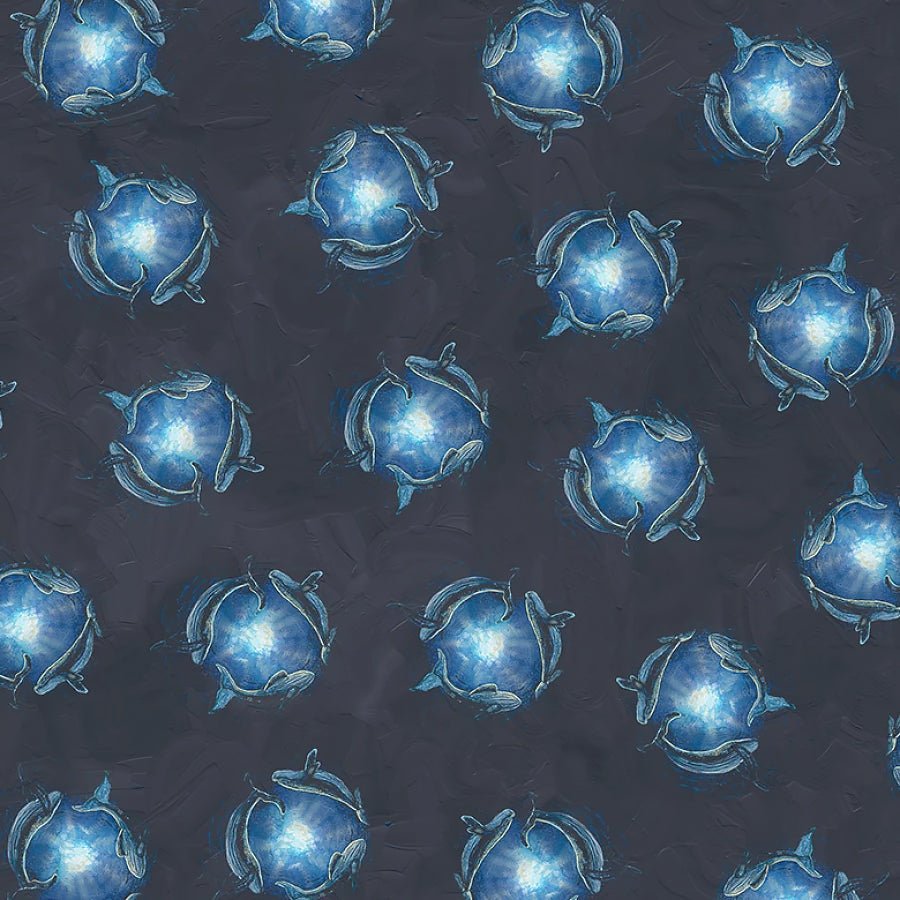 A Drop in the Ocean Whale Circles Midnight - Studio E from Fort Worth Fabric Studio